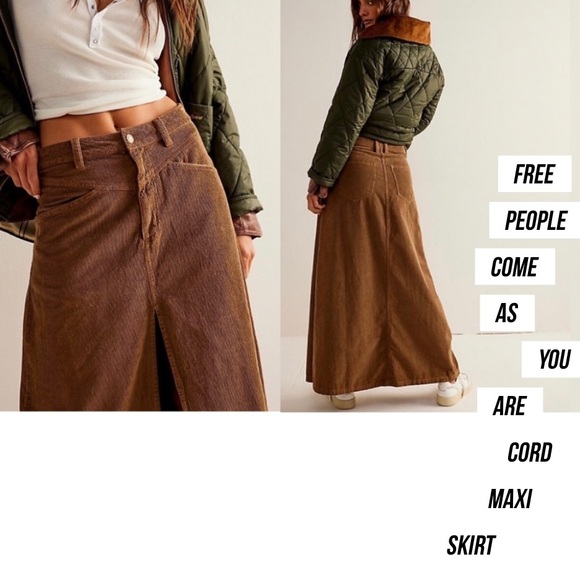Free People We The Free Come As You Are Cord Maxi Skirt ✨ Cocoa Size 2 - Picture 2 of 12